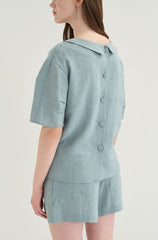 High-Waisted Linen Shorts with Front Patch Pockets and Button Detail for Women