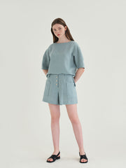High-Waisted Linen Shorts with Front Patch Pockets and Button Detail for Women