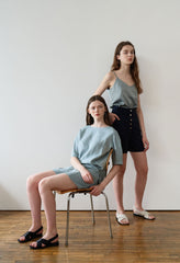 High-Waisted Linen Shorts with Front Patch Pockets and Button Detail for Women