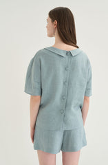 High-Waisted Linen Shorts with Front Patch Pockets and Button Detail for Women