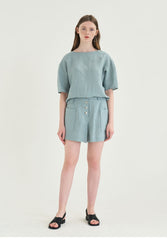 High-Waisted Linen Shorts with Front Patch Pockets and Button Detail for Women