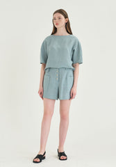 High-Waisted Linen Shorts with Front Patch Pockets and Button Detail for Women