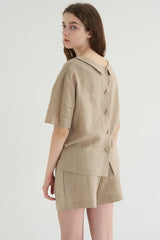 High-Waisted Tailored Linen Shorts with Patch Pockets and Button Front Closure