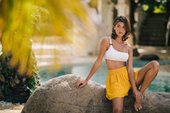 Cotton Crop Bikini Top with Sculpted Bandeau Shape and Adjustable Shoulder Straps