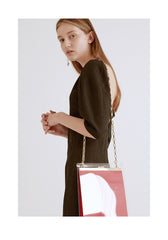 A-Line Linen Dress With Gathered Neckline And Elbow-Length Sleeves