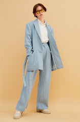 Oversized Tailored Linen Blazer for Women with Notch Lapels and Lightweight Breathable Fabric