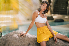 Cotton Crop Bikini Top with Sculpted Bandeau Shape and Adjustable Shoulder Straps