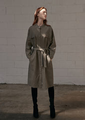 Minimalist Linen Shirt Blazer Dress for Women with Belted Waist and Chest Pockets – Versatile Fit