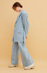 Oversized Tailored Linen Blazer for Women with Notch Lapels and Lightweight Breathable Fabric