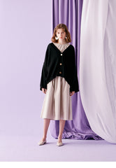 Cinched Waist Cotton Poplin Midi Dress for Women with Long Sleeves and Relaxed Silhouette