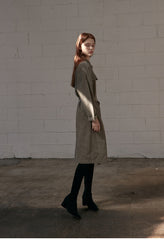 Minimalist Linen Shirt Blazer Dress for Women with Belted Waist and Chest Pockets – Versatile Fit