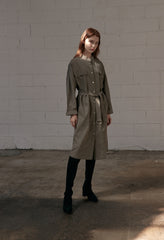 Minimalist Linen Shirt Blazer Dress for Women with Belted Waist and Chest Pockets – Versatile Fit