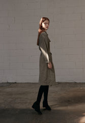 Minimalist Linen Shirt Blazer Dress for Women with Belted Waist and Chest Pockets – Versatile Fit