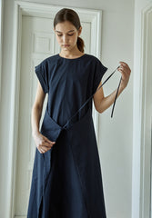 Sleeveless Linen Midi Dress for Women with Adjustable Waist Ties and Relaxed Oversized Silhouette