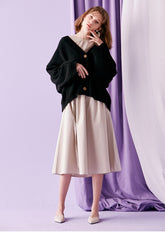 Cinched Waist Cotton Poplin Midi Dress for Women with Long Sleeves and Relaxed Silhouette