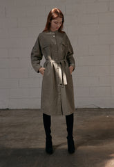 Minimalist Linen Shirt Blazer Dress for Women with Belted Waist and Chest Pockets – Versatile Fit