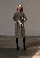 Minimalist Linen Shirt Blazer Dress for Women with Belted Waist and Chest Pockets – Versatile Fit