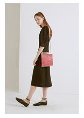 A-Line Linen Dress With Gathered Neckline And Elbow-Length Sleeves