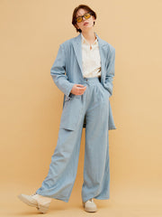 Oversized Tailored Linen Blazer for Women with Notch Lapels and Lightweight Breathable Fabric