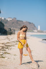 High-Waisted Linen Shorts with Elastic Waistband and Relaxed Fit