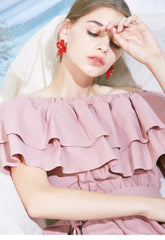 Off Shoulder Ruffle Midi Linen Dress with Waist Belt – Lightweight Summer Linen Fabric