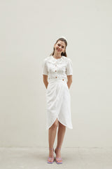 Linen Midi Skirt with Wrap Front and Eyelet Embroidery – Feminine A-Line Summer Silhouette