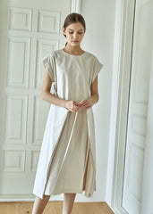 Cap Sleeve Linen Midi Dress for Women with Adjustable Front Wrap Tie and Soft Flowy Silhouette