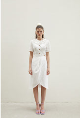 Linen Midi Skirt with Wrap Front and Eyelet Embroidery – Feminine A-Line Summer Silhouette