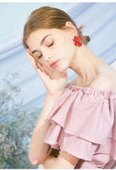 Off Shoulder Ruffle Midi Linen Dress with Waist Belt – Lightweight Summer Linen Fabric