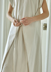 Cap Sleeve Linen Midi Dress for Women with Adjustable Front Wrap Tie and Soft Flowy Silhouette