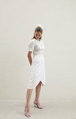 Linen Midi Skirt with Wrap Front and Eyelet Embroidery – Feminine A-Line Summer Silhouette