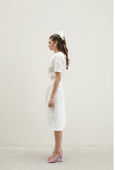 Linen Midi Skirt with Wrap Front and Eyelet Embroidery – Feminine A-Line Summer Silhouette