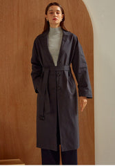 Structured Linen Blazer Coat for Women with Waist Belt and Oversized Fit – Button-Up Outerwear