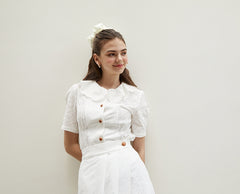 Linen Midi Skirt with Wrap Front and Eyelet Embroidery – Feminine A-Line Summer Silhouette