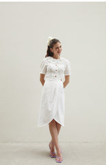 Linen Midi Skirt with Wrap Front and Eyelet Embroidery – Feminine A-Line Summer Silhouette
