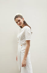 Linen Midi Skirt with Wrap Front and Eyelet Embroidery – Feminine A-Line Summer Silhouette