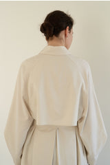 Linen Blend Belted Midi Coat Dress with Soft Shoulder Pleats and Covered Button Placket