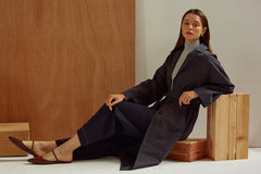 Structured Linen Blazer Coat for Women with Waist Belt and Oversized Fit – Button-Up Outerwear