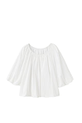 Billowy Linen Blouse with Wide Sleeves and Gathered Scoop Neckline