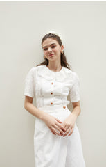 Linen Midi Skirt with Wrap Front and Eyelet Embroidery – Feminine A-Line Summer Silhouette