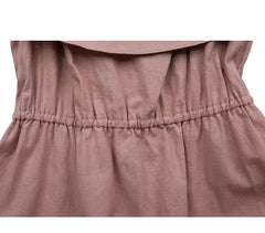 Off Shoulder Ruffle Midi Linen Dress with Waist Belt – Lightweight Summer Linen Fabric