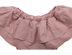 Off Shoulder Ruffle Midi Linen Dress with Waist Belt – Lightweight Summer Linen Fabric