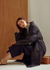 Structured Linen Blazer Coat for Women with Waist Belt and Oversized Fit – Button-Up Outerwear