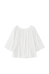 Billowy Linen Blouse with Wide Sleeves and Gathered Scoop Neckline