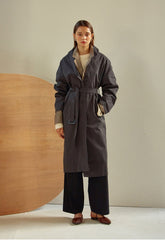 Structured Linen Blazer Coat for Women with Waist Belt and Oversized Fit – Button-Up Outerwear