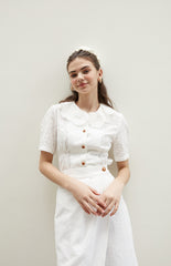 Linen Midi Skirt with Wrap Front and Eyelet Embroidery – Feminine A-Line Summer Silhouette