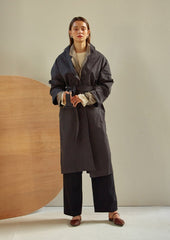 Structured Linen Blazer Coat for Women with Waist Belt and Oversized Fit – Button-Up Outerwear