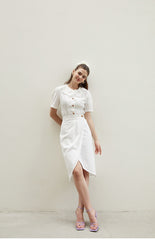 Linen Midi Skirt with Wrap Front and Eyelet Embroidery – Feminine A-Line Summer Silhouette