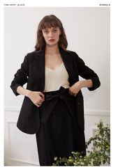 High-Waisted Linen Midi Skirt with Waist Tie and Front Slit for Sleek Tailored Styling