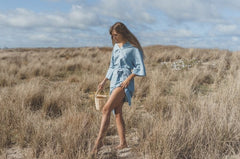 Linen Midi Wrap Dress with Waist Tie and Back Cut-Out Detail